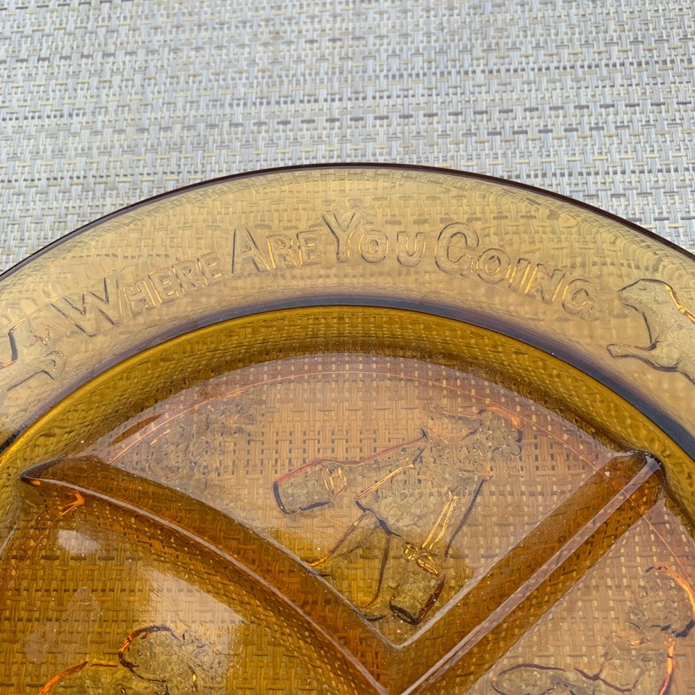Vintage “Margery Daw” Amber Pressed Glass Child’s Divided Plate Indiana Glass - Picture 5 of 8